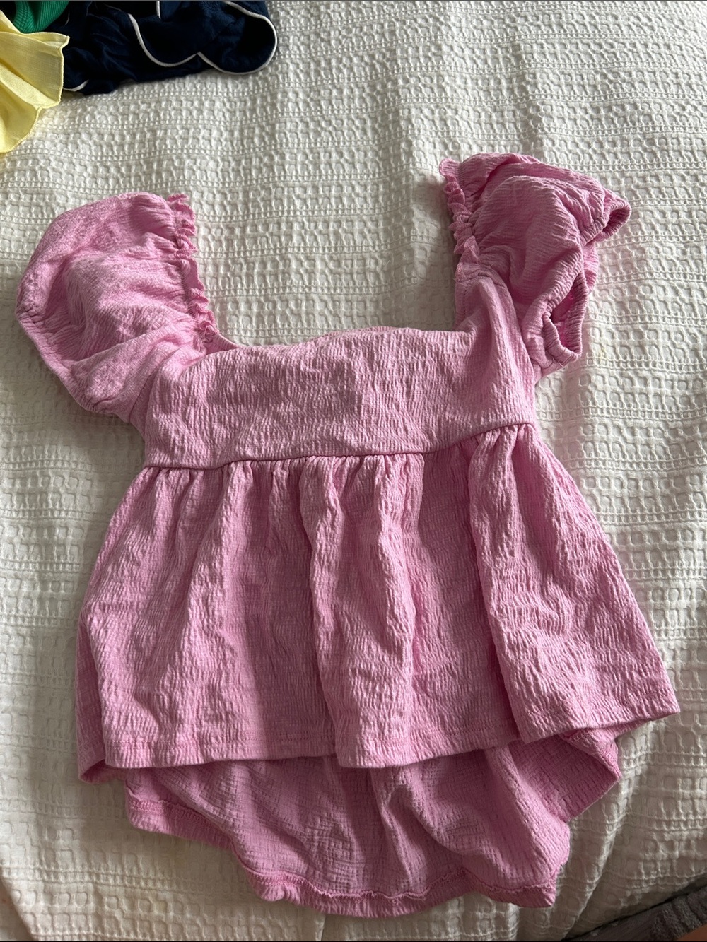 Pink Textured Ruffle-Sleeve Womens Top